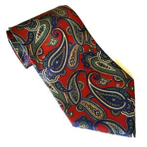 Camden Court Tie Vintage Paisley Shiny Red Blue Wide 4 inch USA